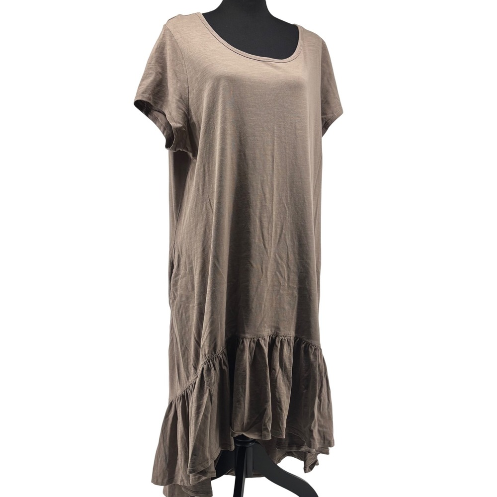 Womens Taupe Brown Slub Knit Ruffle High Low Hem Pocket T-Shirt Size 20